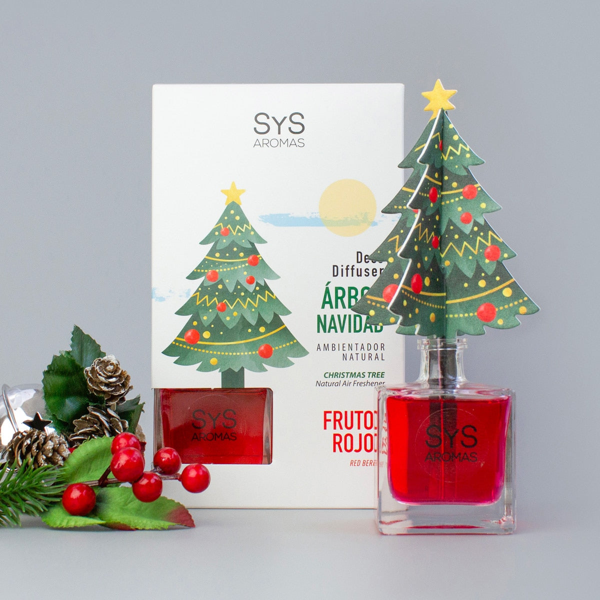 SYS Aromas Geurdiffuser Kerstboom Rode Vruchten 90ml – Feestelijke Geur & Sfeer