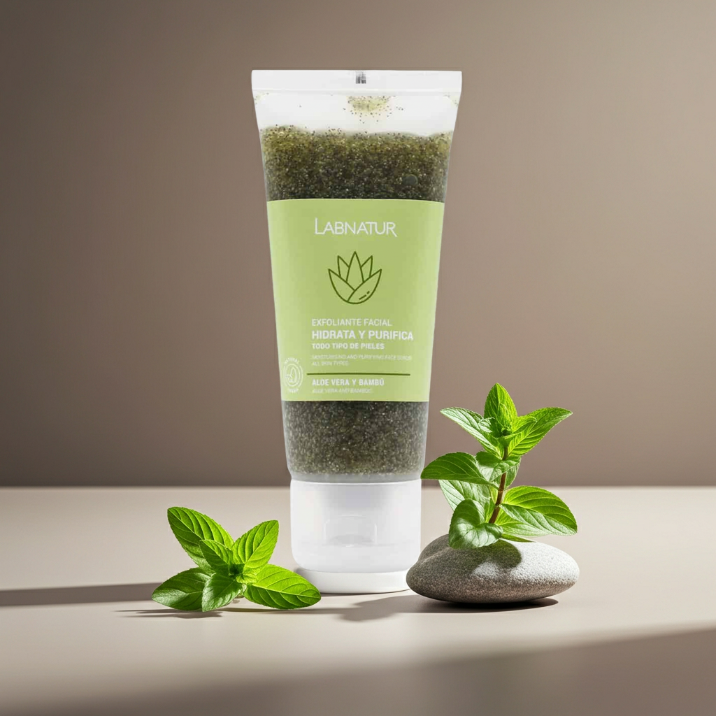 Gezichtsscrub Aloë Vera & Bamboe 100 ml – Milde Natuurlijke Exfoliatie voor Alle Huidtypes | Vegan | Labnatur