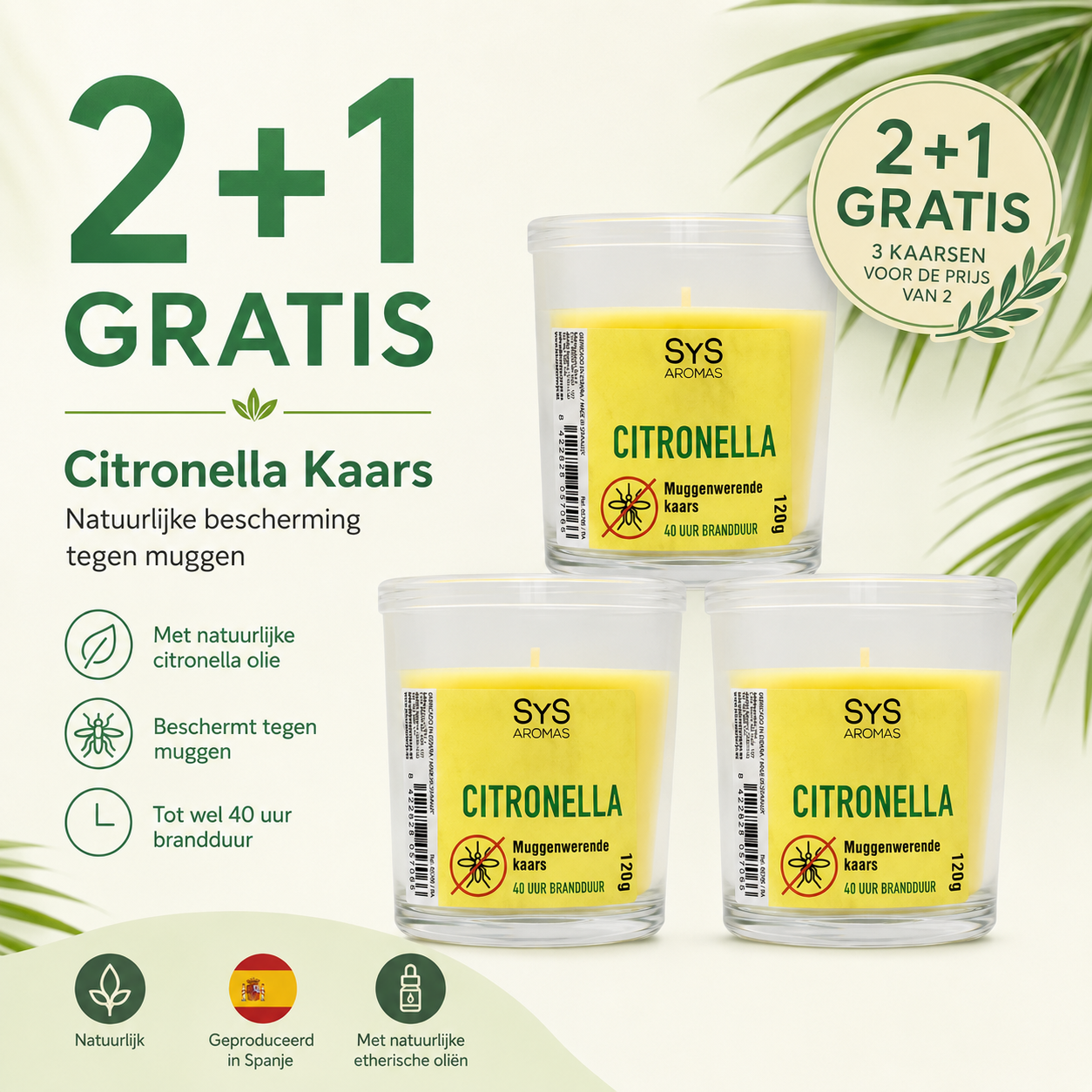 Citronella Anti-Muggen geurkaars 120g  40 uur SYS Aromas