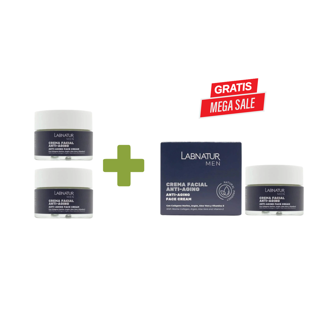Gezichtscrème Anti-Aging Mannen 50ml 2 1 Gratis Bundel Hydraterende Mannencrème tegen Rimpels | Labnatur
