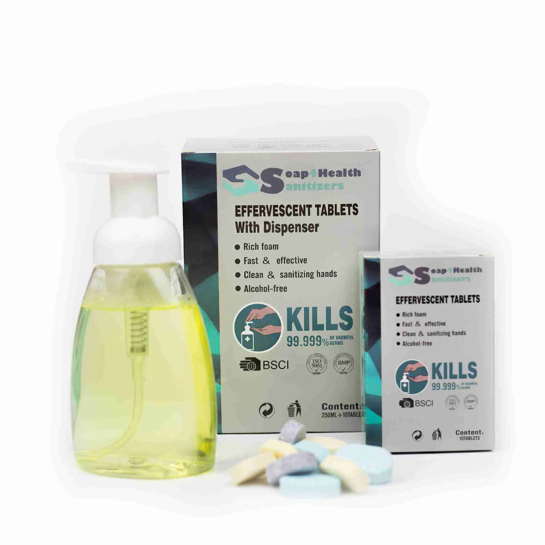 Dispenser voor foamtabletten 250ml met 10 tabletten Soap4Health