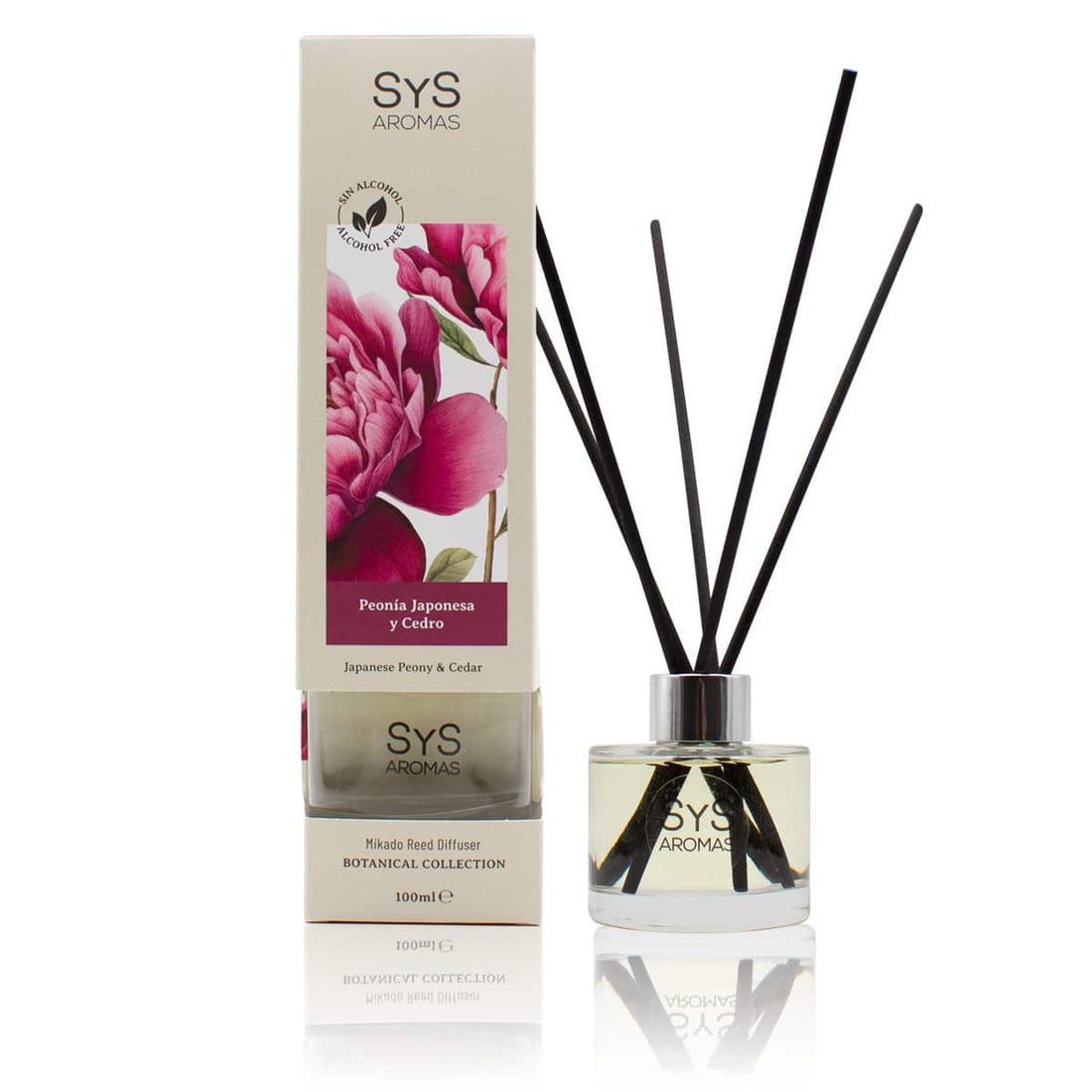 Geurstokjes Japanse pioenroos en ceder Luchtverfrisser 100ml Botanical SYS Aromas Labnatur Nederland