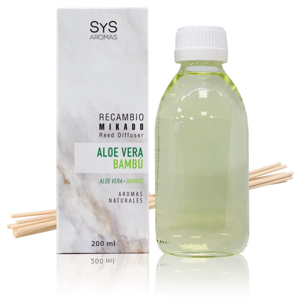 Geurstokjes Bamboe – Aloe Vera Navulling luchtverfrisser huisparfum 200ml SYS