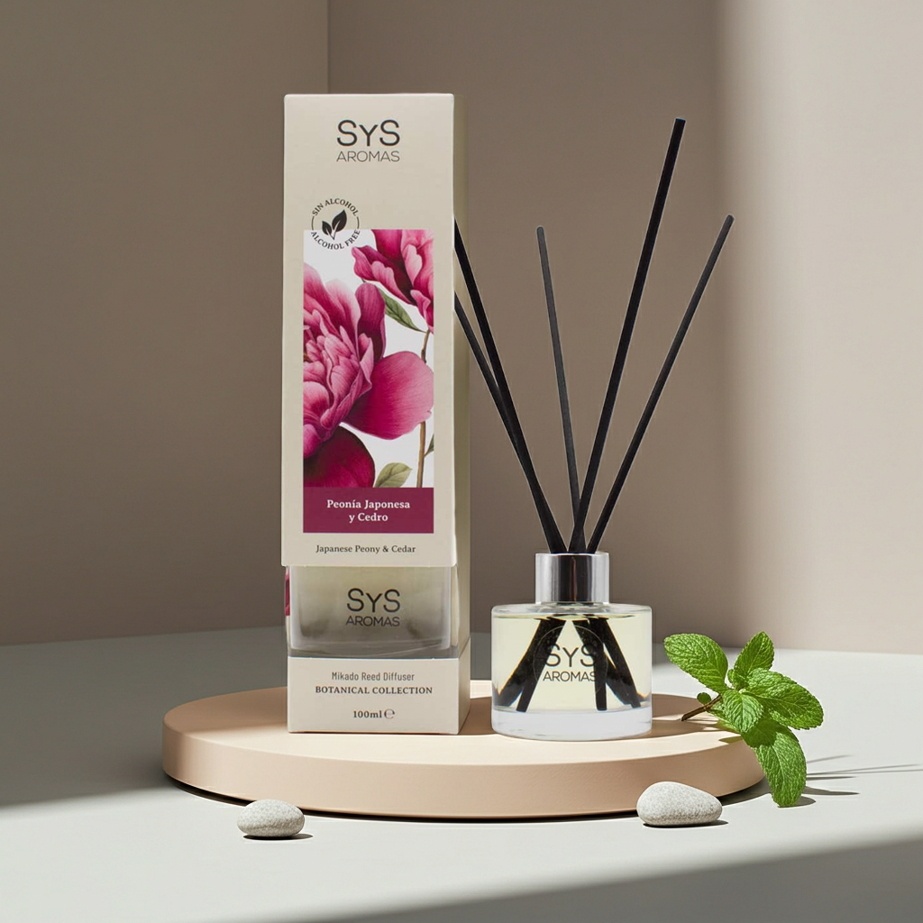 Geurstokjes Japanse Pioenroos &amp; Ceder 100 ml – Luxe Natuurlijke Luchtverfrisser | Botanical SYS Aromas